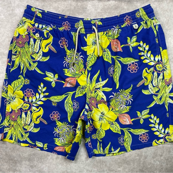 Polo Ralph Lauren Swim Trunks Men's XL Tall Blue Floral Lined Pockets Drawstring - Picture 2 of 16